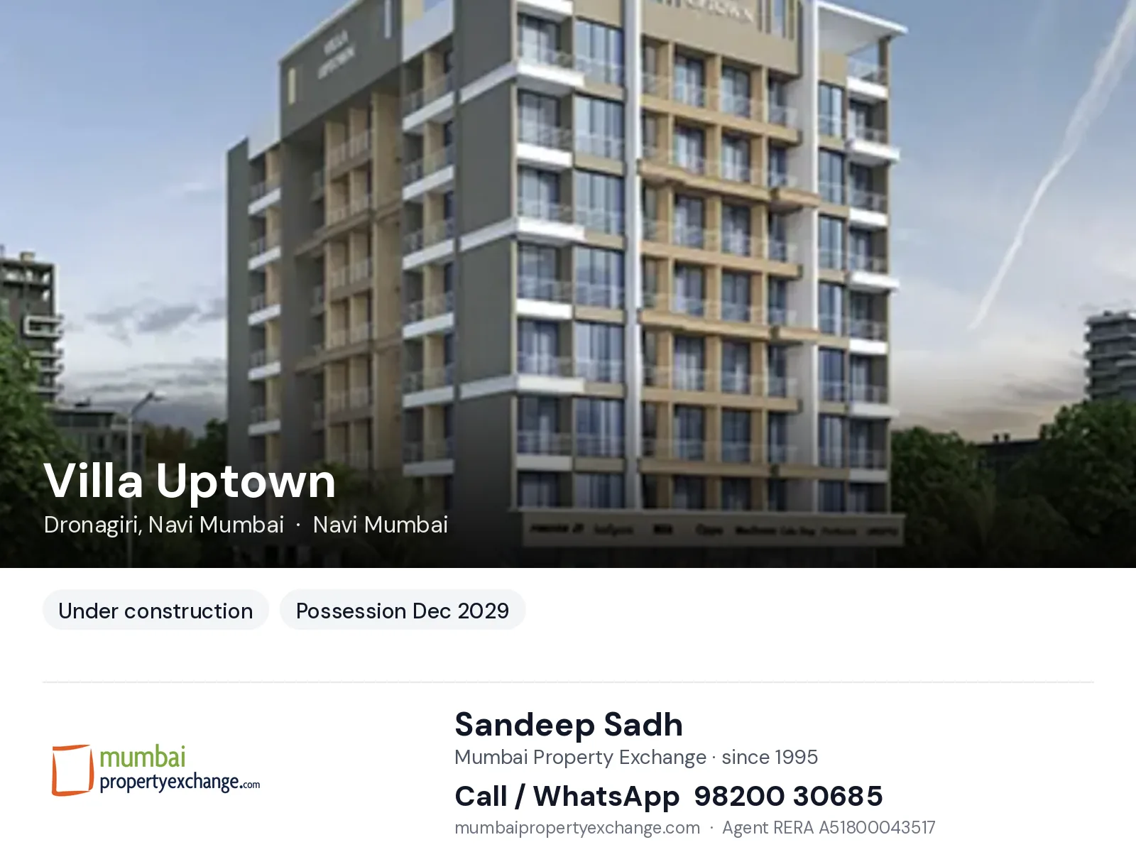 Villa Uptown, Dronagiri, Navi Mumbai — new project, possession Dec 2029 | Mumbai Property Exchange, Sandeep Sadh 98200 30685