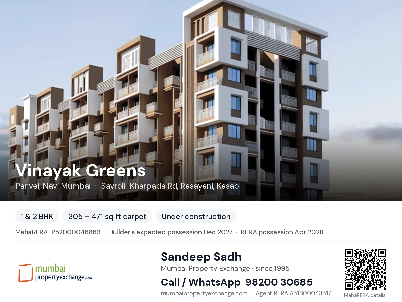 Vinayak Greens by Emperia, Panvel, Navi Mumbai — 1 & 2 BHK new project, builder's expected possession Dec 2027, RERA possession Apr 2028 | Mumbai Property Exchange, Sandeep Sadh 98200 30685