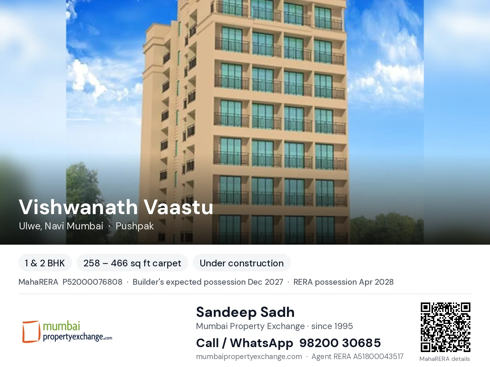 Vishwanath Vaastu, Ulwe, Navi Mumbai — 1 & 2 BHK new project, builder's expected possession Dec 2027, RERA possession Apr 2028 | Mumbai Property Exchange, Sandeep Sadh 98200 30685