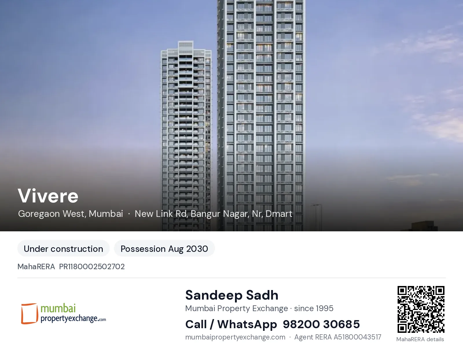 Vivere by Kolte Patil, Goregaon West, Mumbai — new project, possession Aug 2030 | Mumbai Property Exchange, Sandeep Sadh 98200 30685
