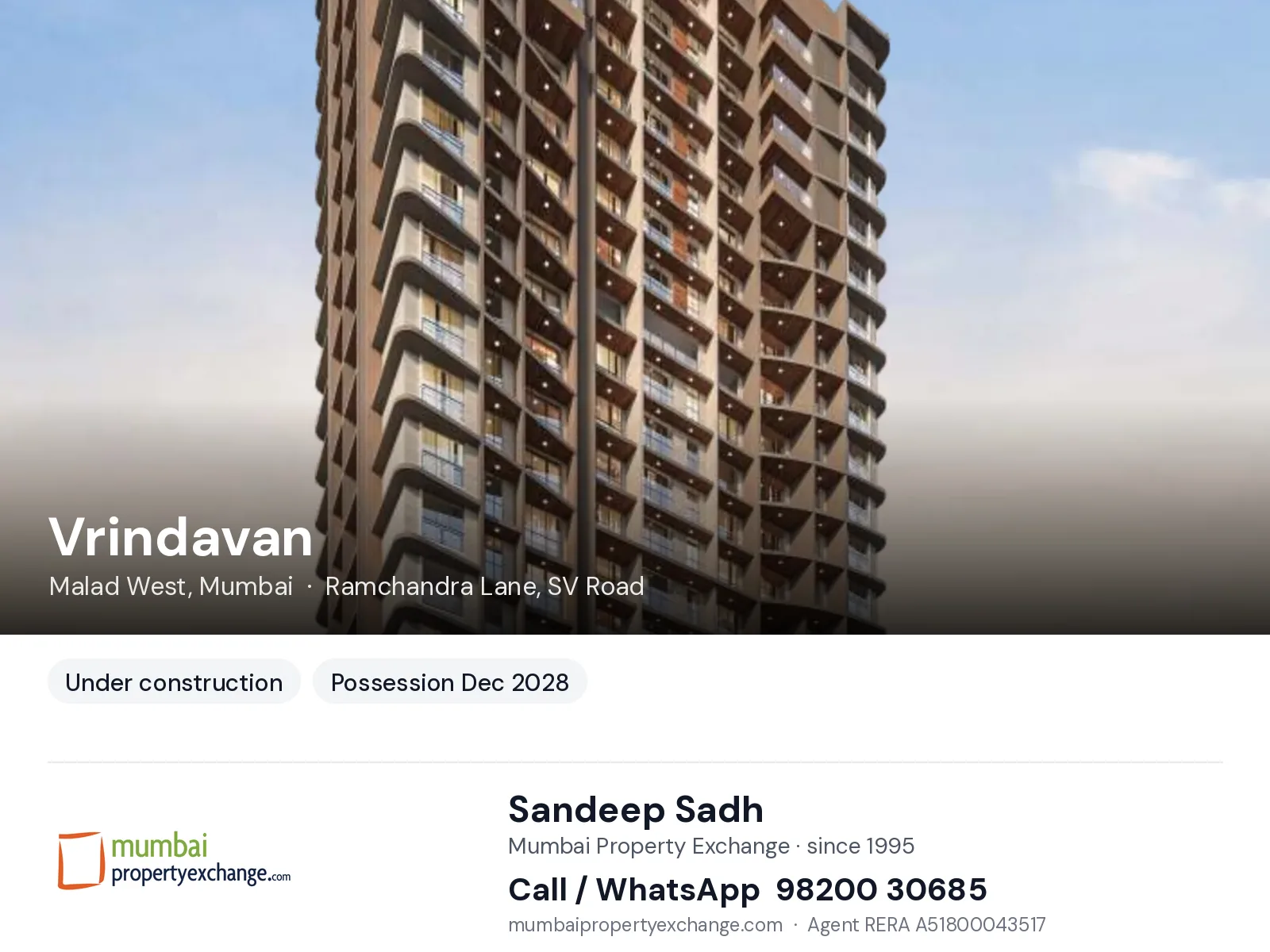 Vrindavan by Omnetra DB, Malad West, Mumbai — new project, possession Dec 2028 | Mumbai Property Exchange, Sandeep Sadh 98200 30685