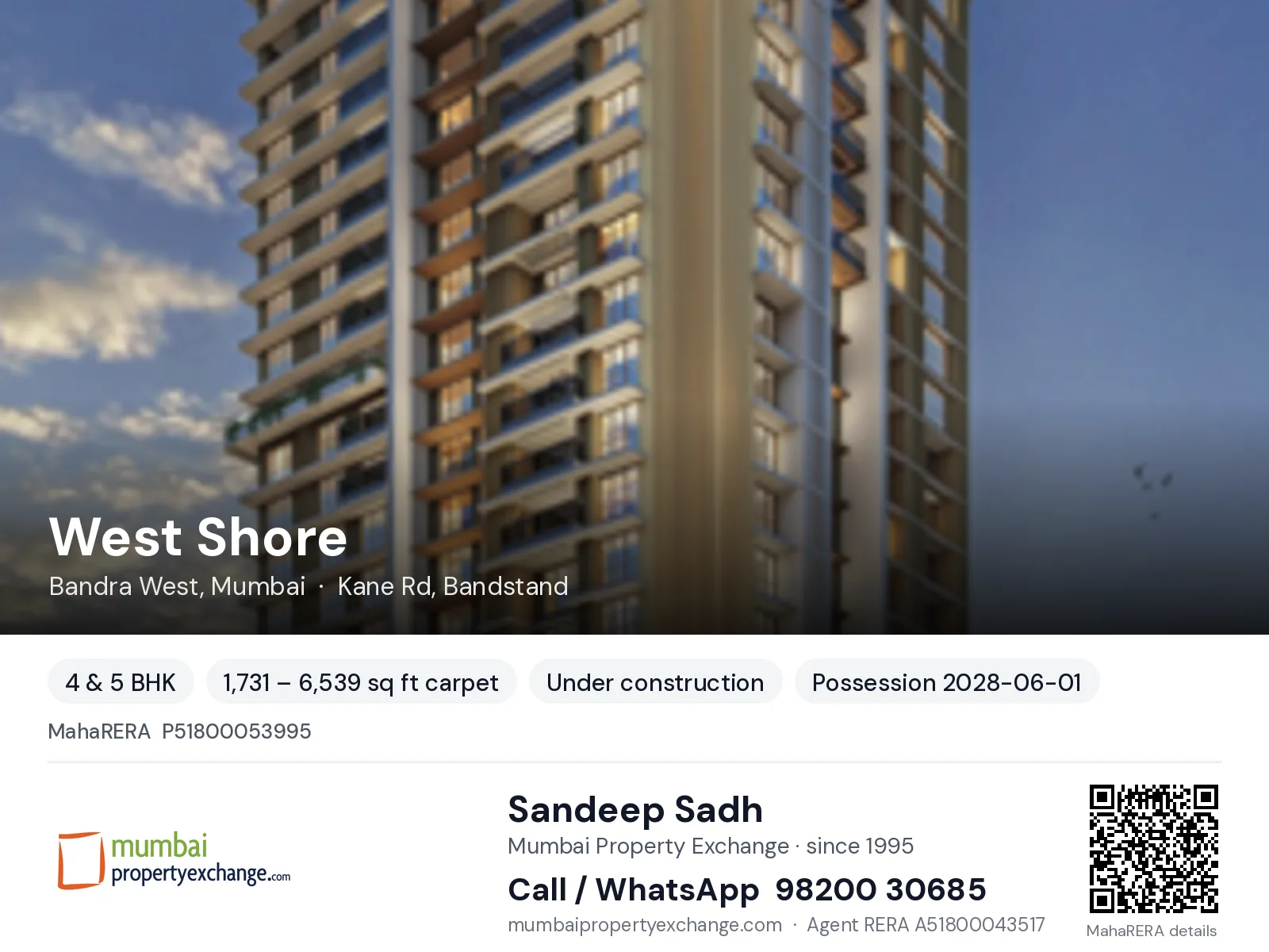 West Shore by D A, Bandra West, Mumbai — 4 & 5 BHK new project, possession 2028-06-01 | Mumbai Property Exchange, Sandeep Sadh 98200 30685