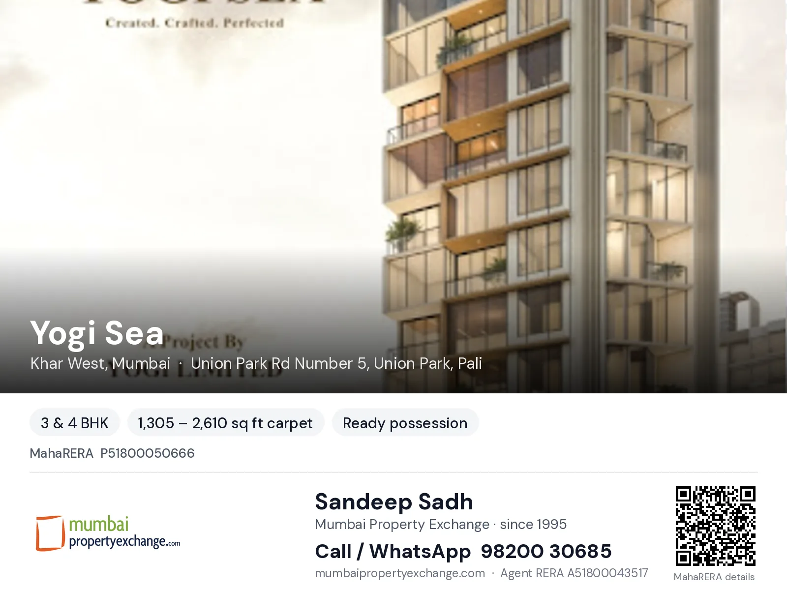 Yogi Sea, Khar West, Mumbai — 3 & 4 BHK ready-to-move project | Mumbai Property Exchange, Sandeep Sadh 98200 30685
