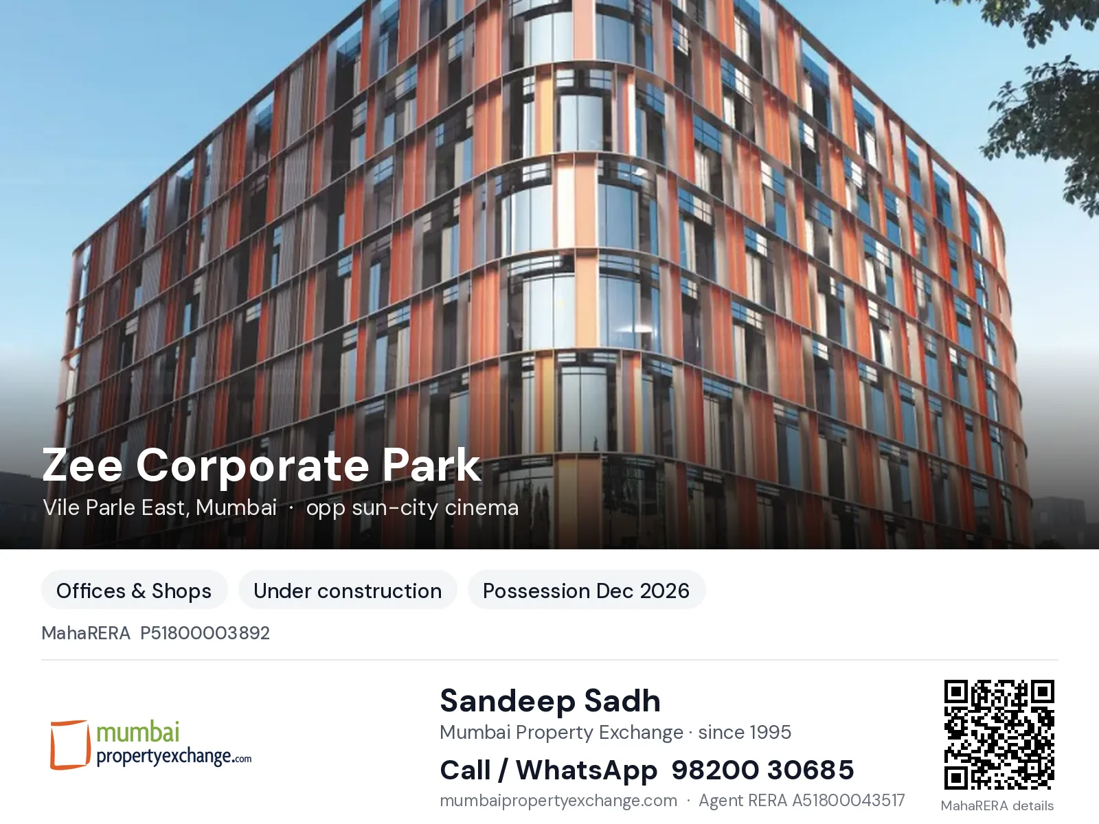 Zee Corporate Park, Vile Parle East, Mumbai — new project, possession Dec 2026 | Mumbai Property Exchange, Sandeep Sadh 98200 30685