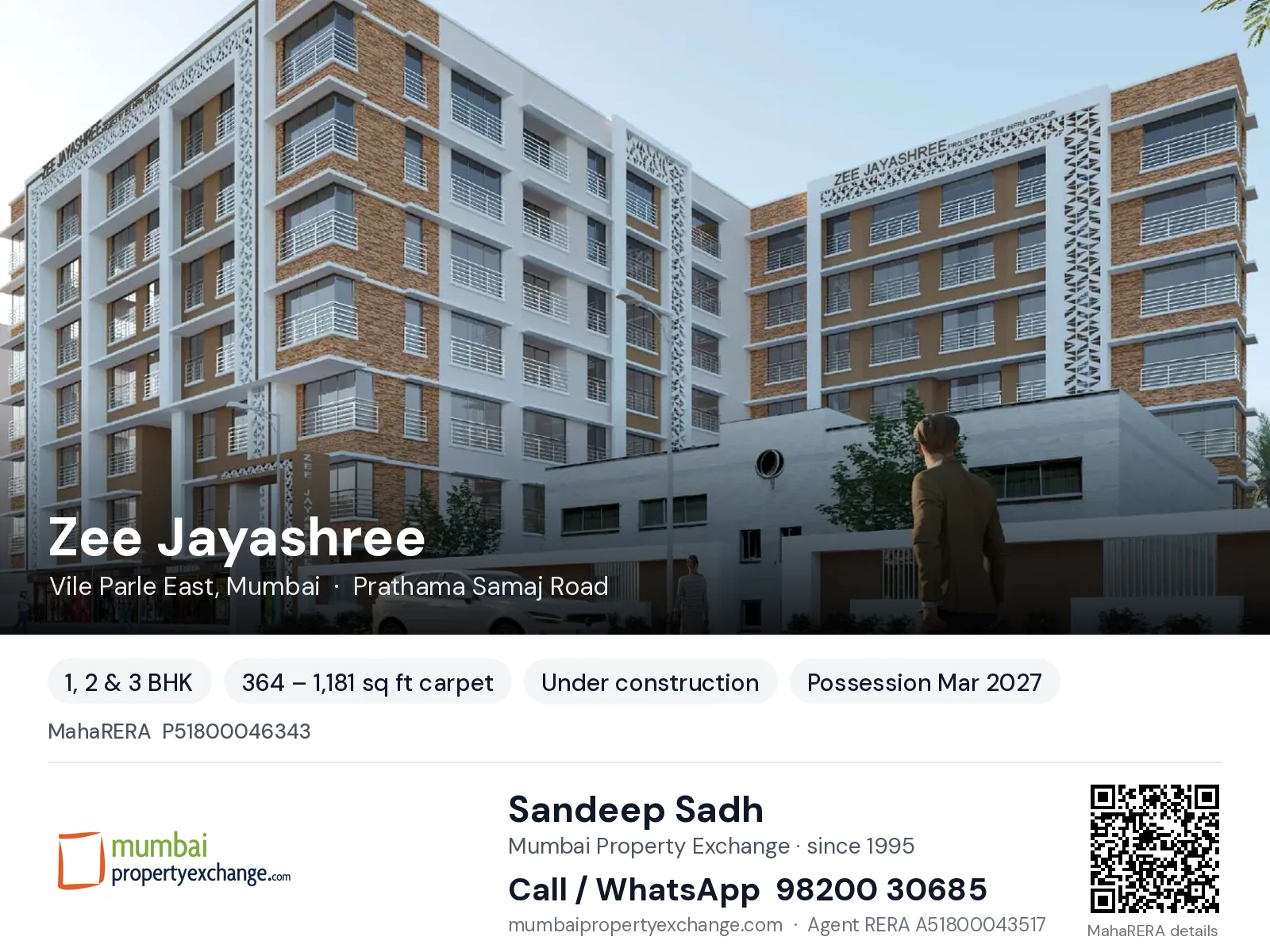 Zee Jayashree, Vile Parle East, Mumbai — 1, 2 & 3 BHK new project, possession Mar 2027 | Mumbai Property Exchange, Sandeep Sadh 98200 30685