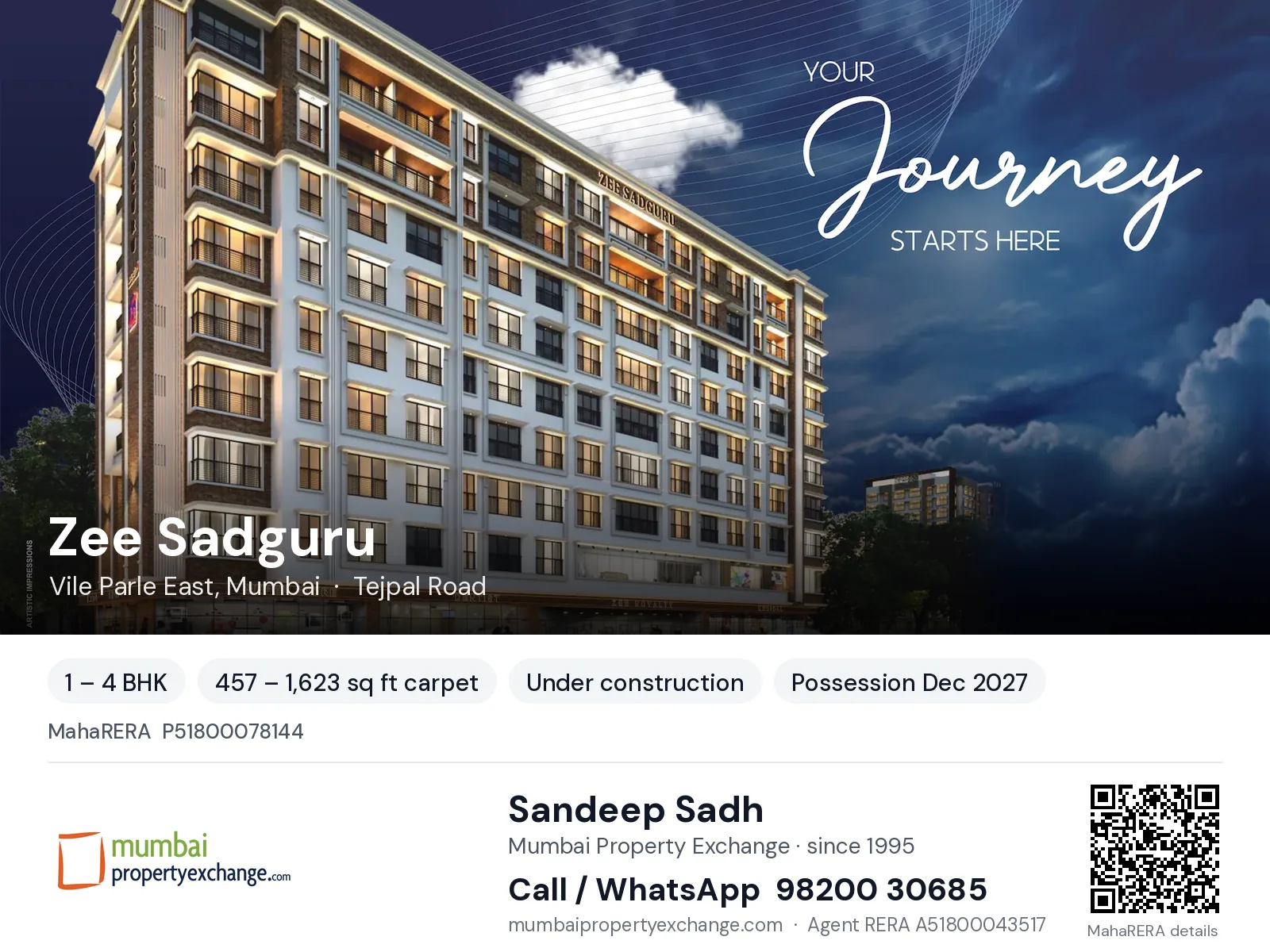 Zee Sadguru, Vile Parle East, Mumbai — 1 – 4 BHK new project, possession Dec 2027 | Mumbai Property Exchange, Sandeep Sadh 98200 30685