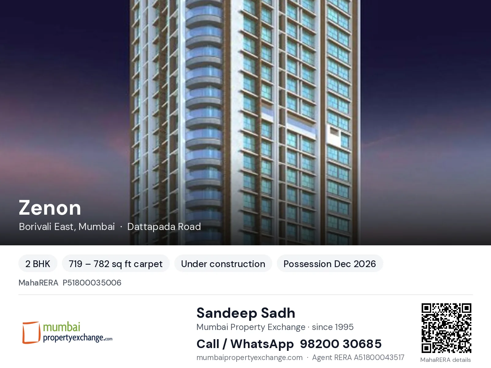 Zenon by Entity, Borivali East, Mumbai — 2 BHK new project, possession Dec 2026 | Mumbai Property Exchange, Sandeep Sadh 98200 30685